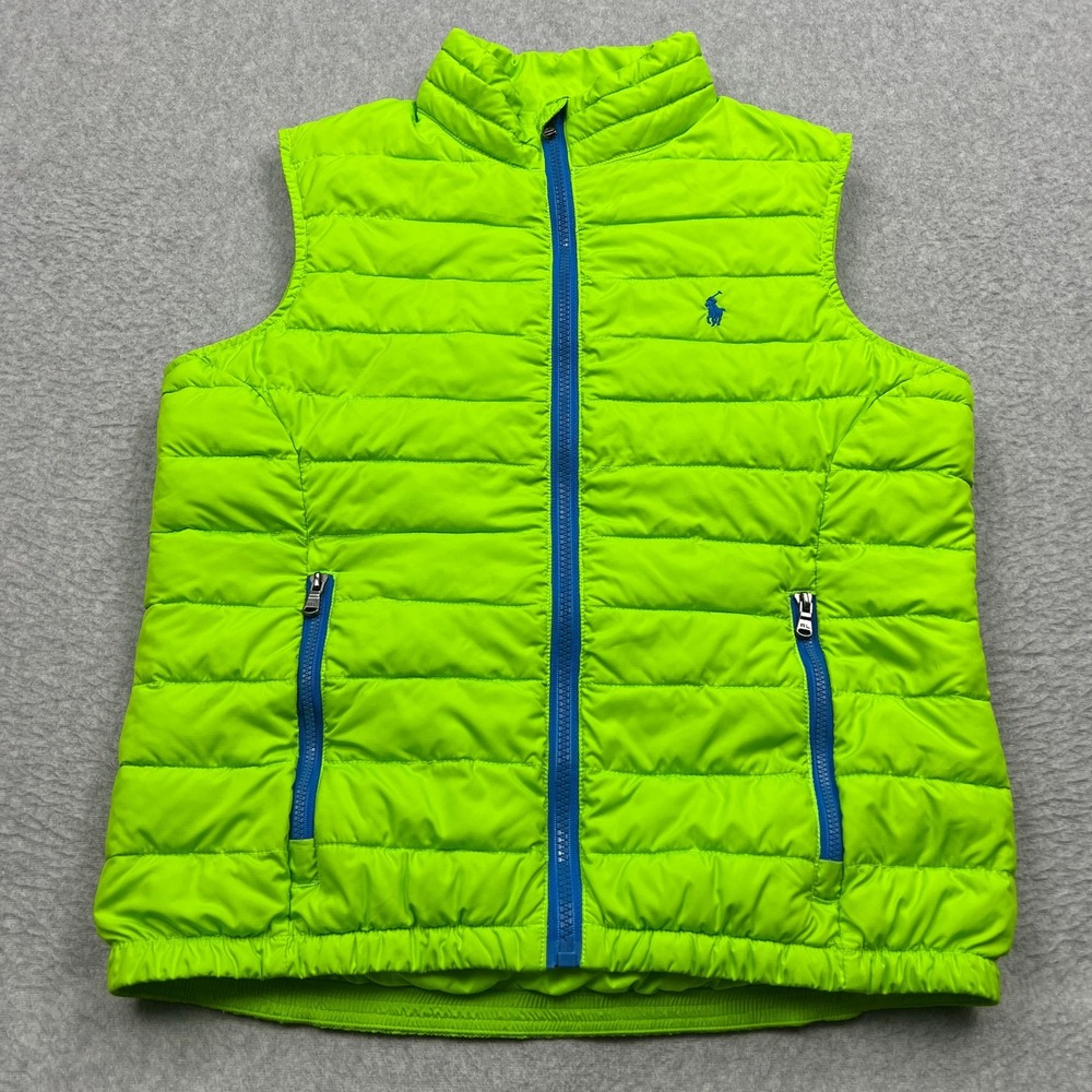 Polo Ralph Lauren Packable Vest Youth Boy's Medium  10-12 Safety Green Puffer